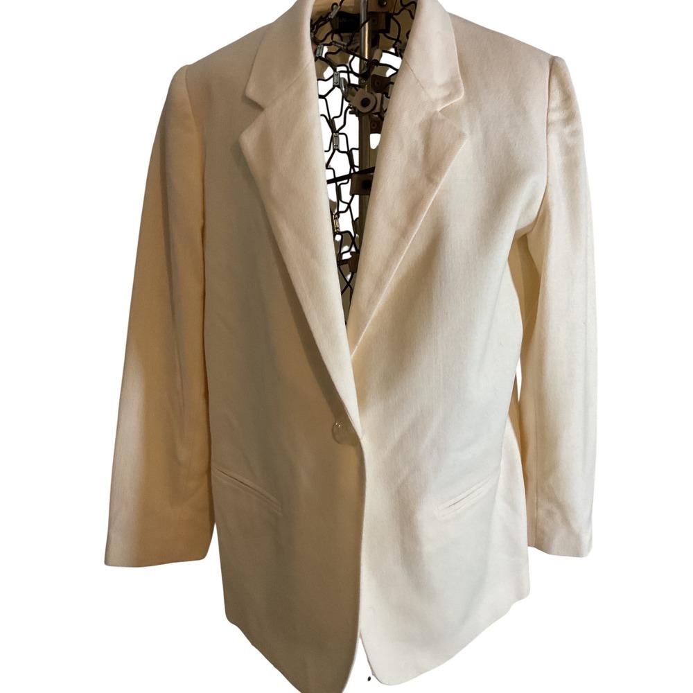 Sag Harbor Petite Cream Wool Blend Blazer Jacket Size 8P Classic Business Casual